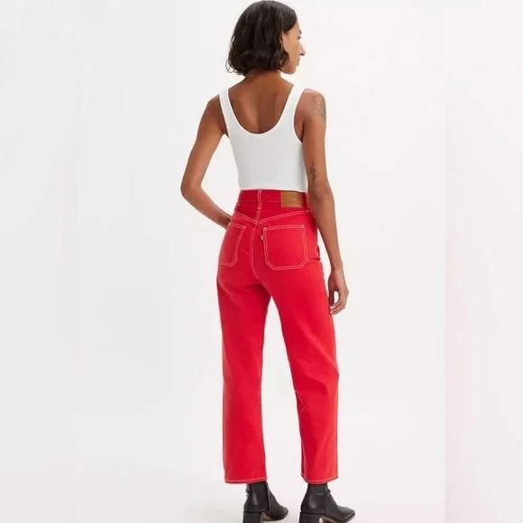 29 Levi's High-Rise Rib Cage Straight Ankle Exposed Button Fly Patch Pockets - Picture 4 of 12